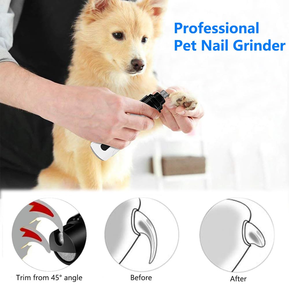 Silent Groom Pro Nail Grinder - Rechargeable USB Dog Nail Trimmer with 2 Grinding Heads - White, Model 1