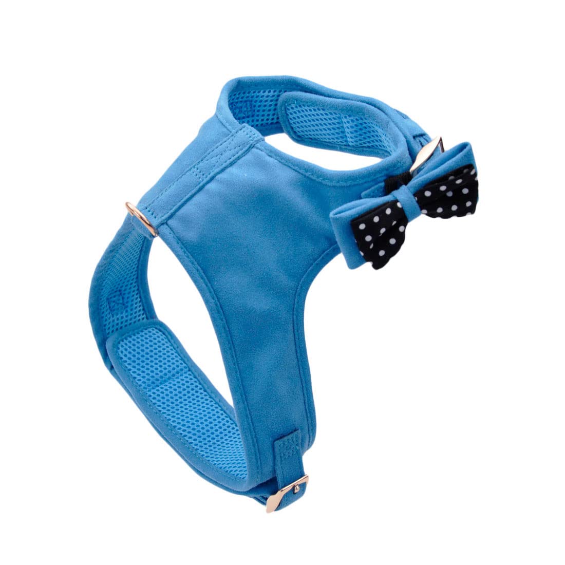 Coastal - Accent Fashion - Microfiber Dog Harness, Boho Blue With Polka Dot Bow, Small (16'-20')