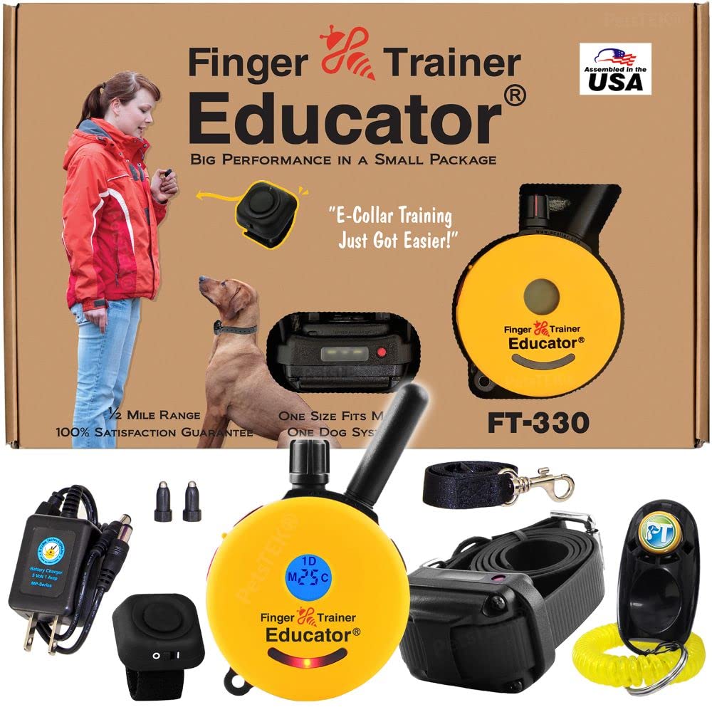 E-Collar - Ft-330 - Waterproof Remote Finger Trainer Micro Educator 1/2 Mile Range - Static, Vibration And Sound Stimulation Col