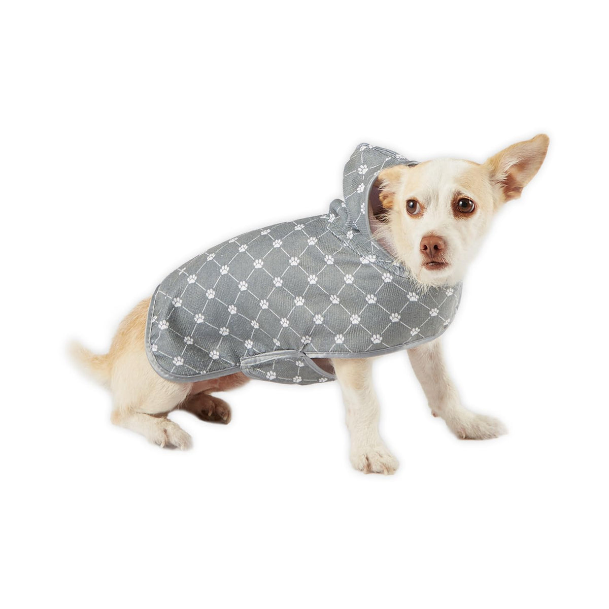 Bone Dry Pet Robe Collection, Trellis Paw Print, Absorbent Microfiber Bath Robe With Adjustable Closure For Dogs & Cats, Medium, Gray