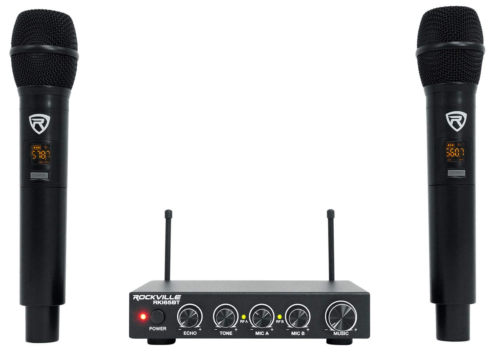 Rockville Rki65Bt Dual Uhf Wireless Microphonesbluetooth Karaoke Mic Interface, Black