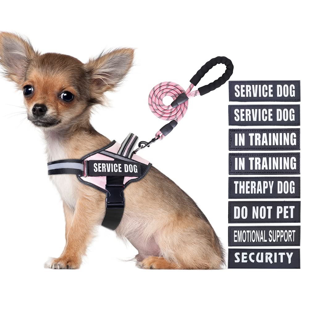 Service Dog Vest Harness And Leash Set, Animire In Training Dog Harness With 8 Dog Patches, Reflective Dog Leash With Soft Padded Handle For Small, Medium, Large, And Extra-Large Dogs(Pink,S)