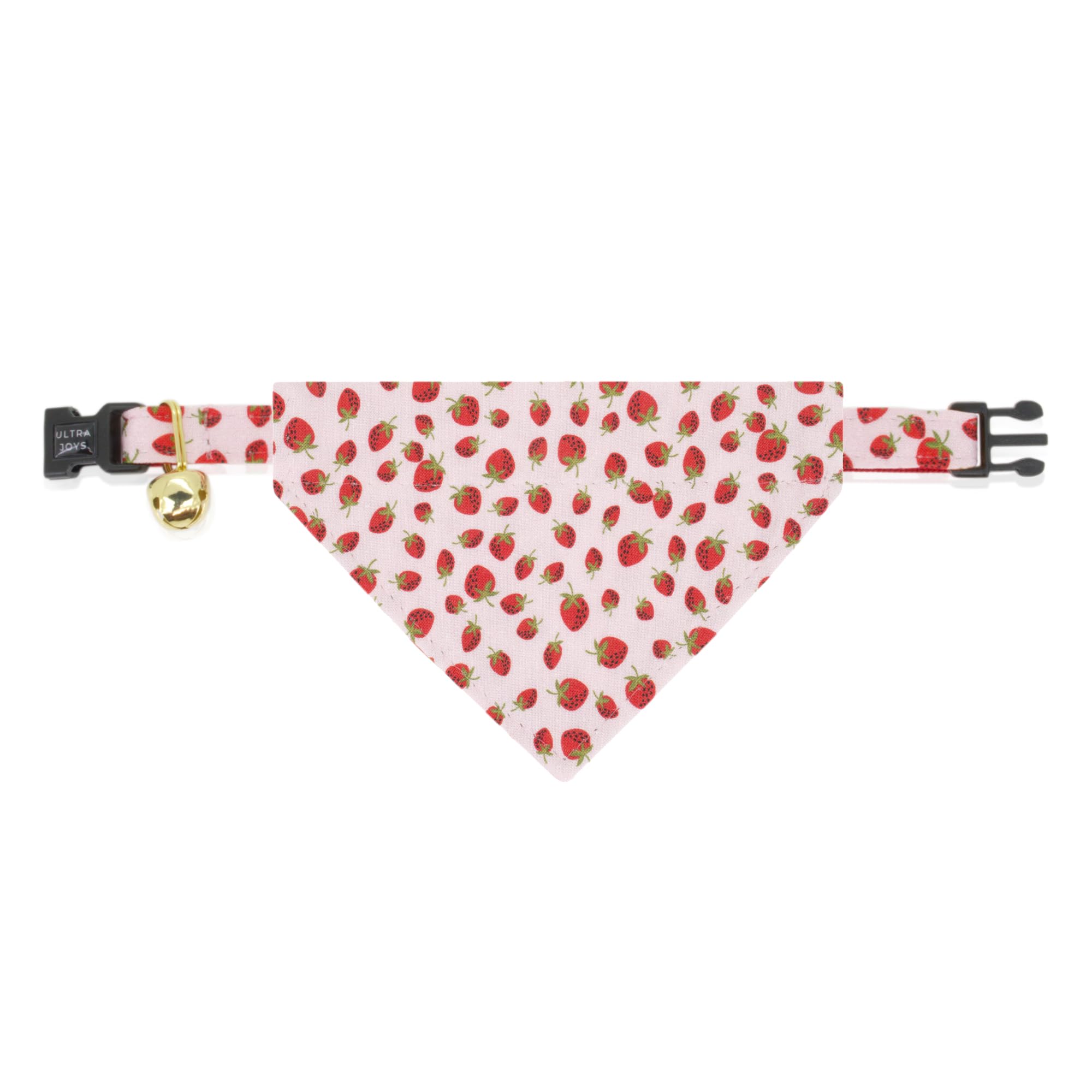 Ultra Joys Cat Collar With Bells - Breakaway, Boy & Girl, Kitten Collar - Strawberry Large