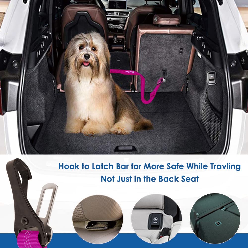 Slowton Dog Seat Belt, Adjustable Dog Safety Belt Leash, 2 In 1 Latch Bar Attachment Dog Car Seatbelt With Elastic Nylon Bungee Buffer, Reflective Nylon Belt Tether Connect To Dog Harness (Fu)