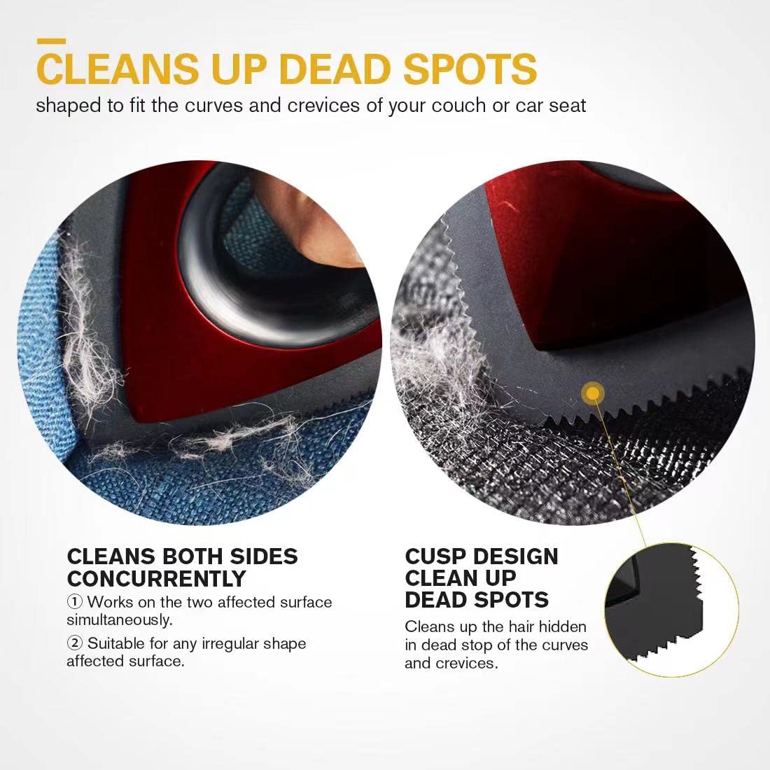 Analan Mini Pet Hair Remover For Car Detailing Supplies, Carpet Dog Hair Remover For Car Interior, Triangle Dog Hair Remover For Auto Detailing, Couch, Furniture, Lint, Carpet (Metallic Red)