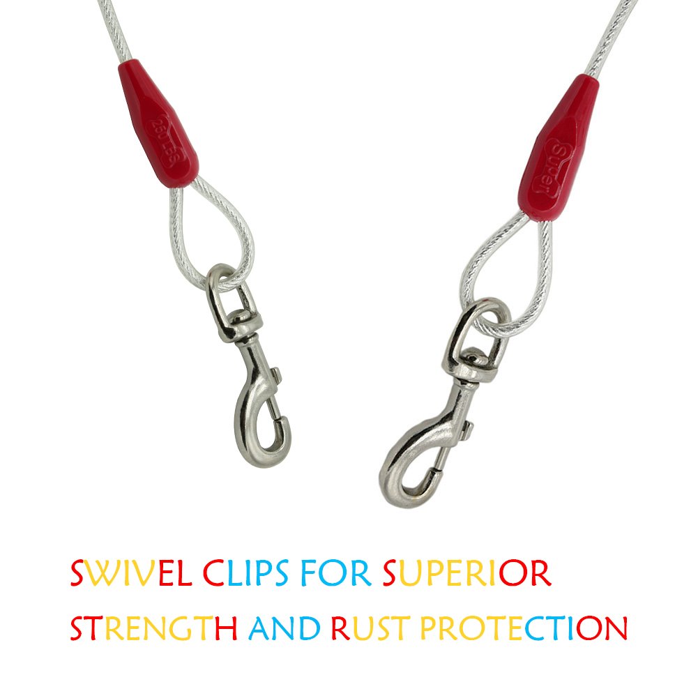 Petest 25Ft Reflective Tie-Out Cable For Super Dogs Up To 250 Pounds