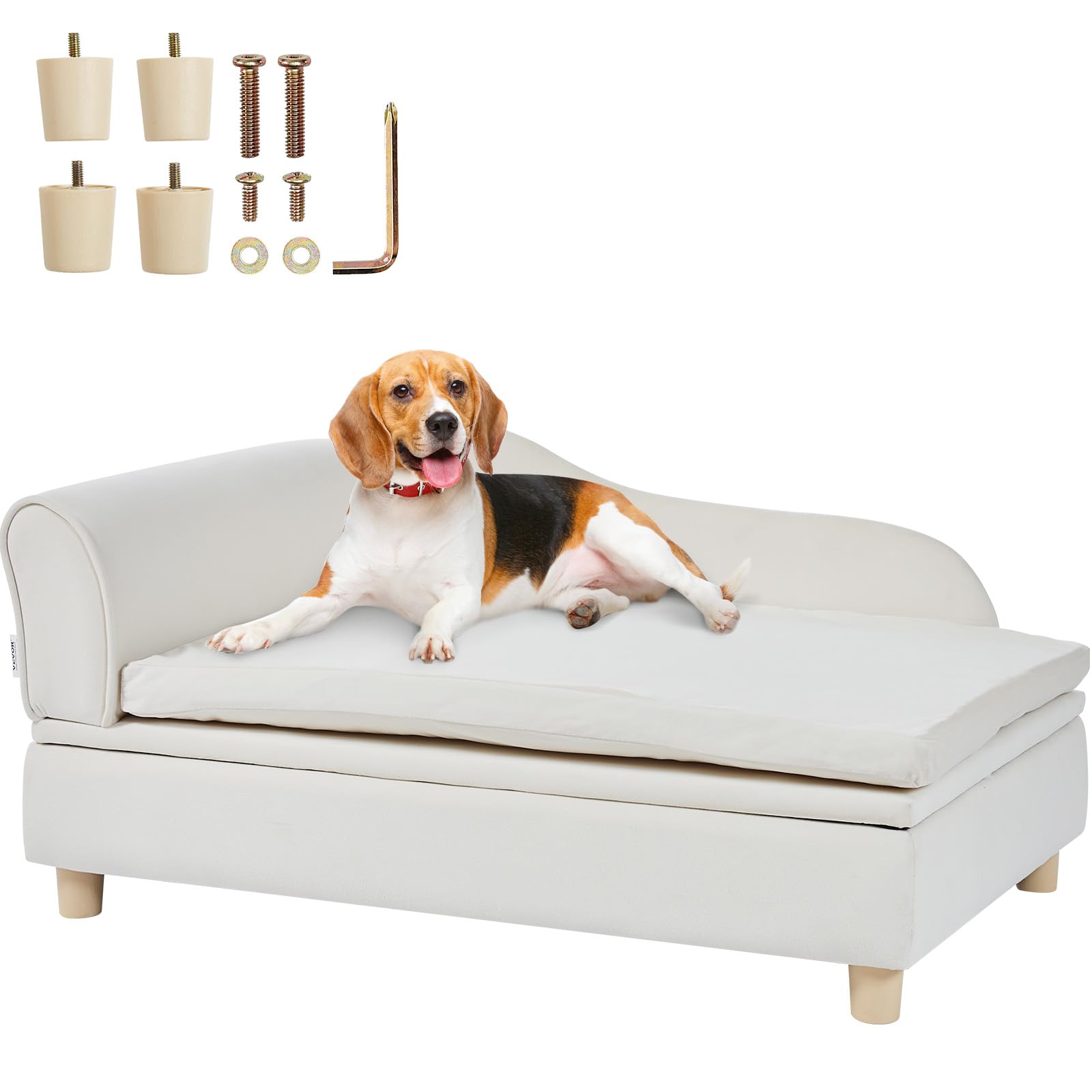 Vevor Pet Sofa, Dog Couch For Large-Sized Dogs And Cats, Soft Velvety Dog Sofa Bed, 60 Lbs Loading Cat Sofa, White