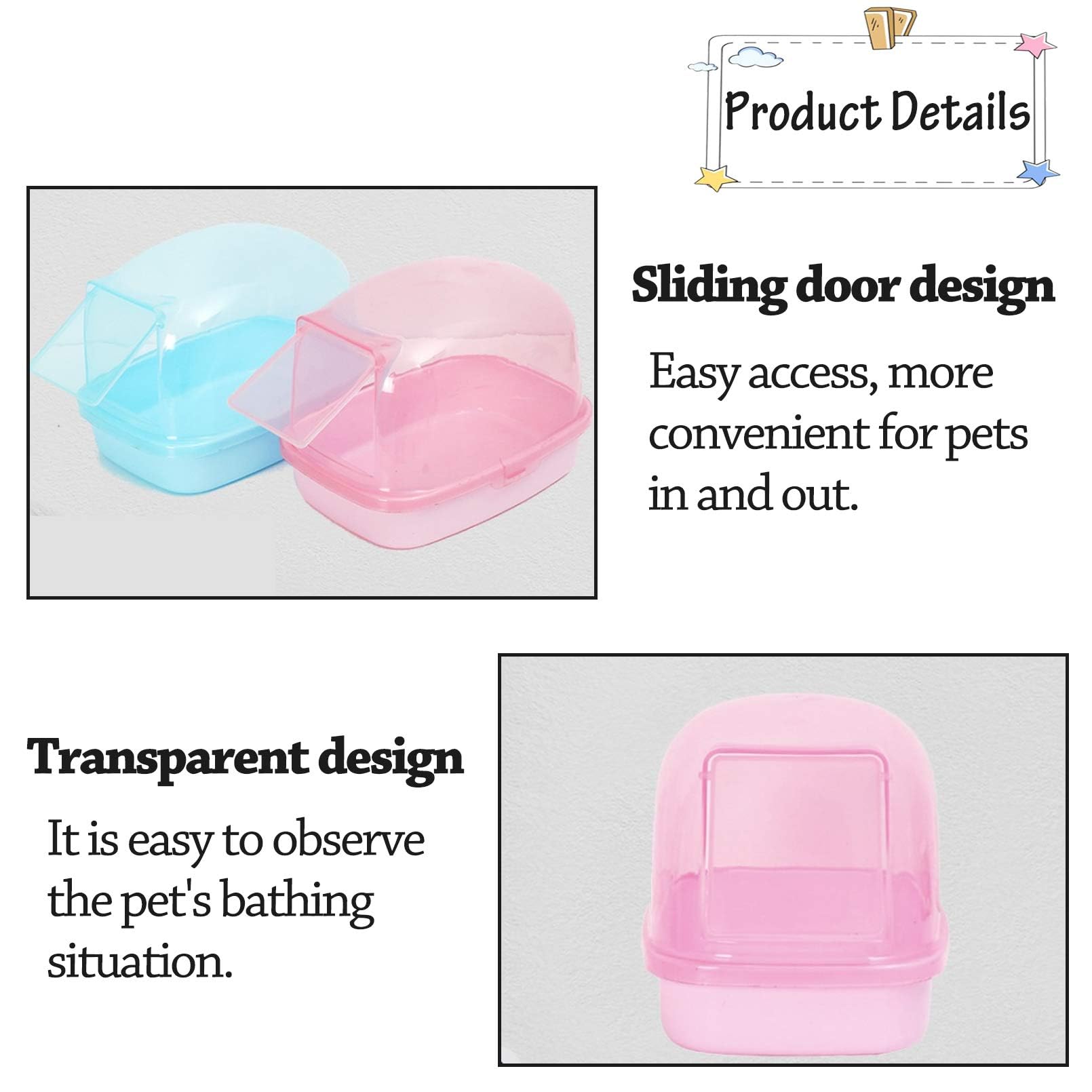 Kathson Dwarf Hamster Bathroom, Chinchilla Sauna Room Plastic Sand Bath House Ideal For Gerbils, Hedgehog, Squirrel And Other Small Animals (Blue)