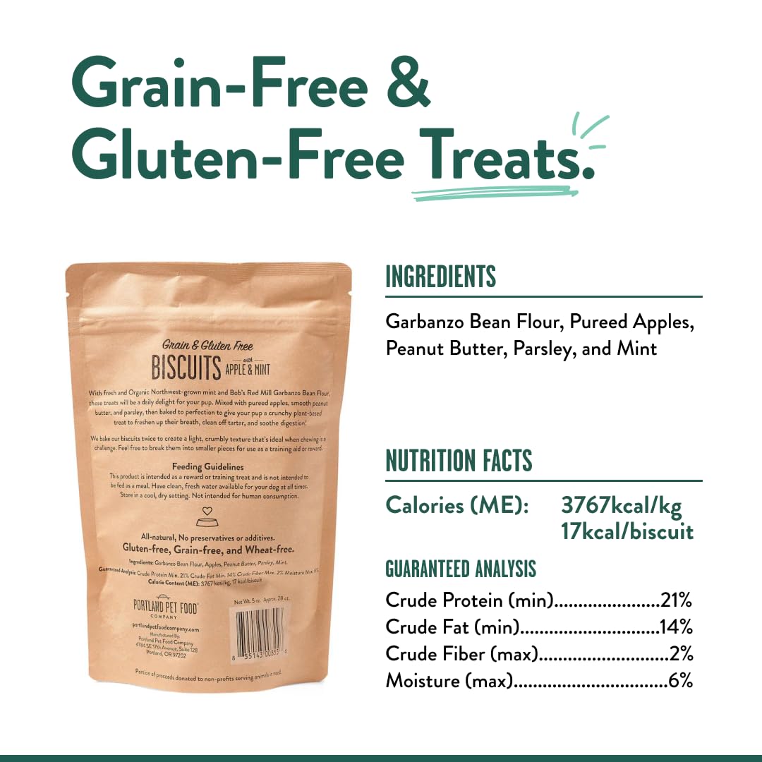 Portland Pet Food Company Apple & Mint Dog Treats Healthy Biscuits for Small Medium & Large Dogs - Grain-Free, Human-Grade, All