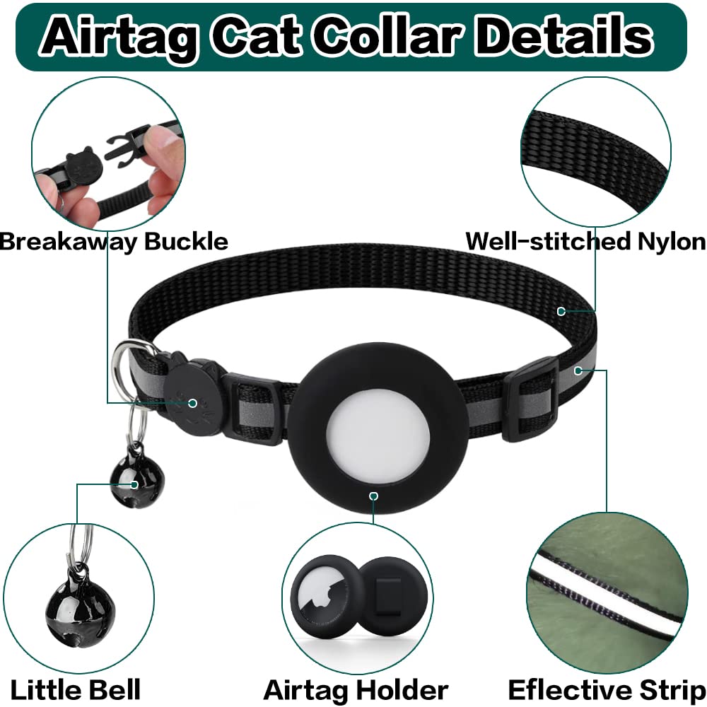 Airtag Cat Collar Breakaway, Reflective Kitten Collar With Apple Air Tag Holder And Bell For Girl Boy Cats, 0.4 Inches In Width And Lightweight (Blue)