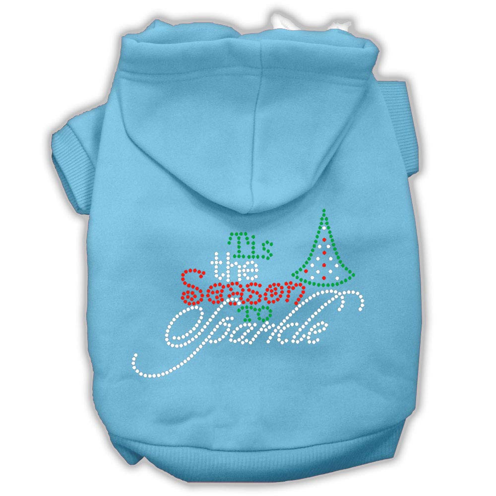 Christmas Pet, Dog & Cat Hoodie Rhinestone, 'Tis The Season To Sparkle' Baby Blue Md (6-10 Lbs.)