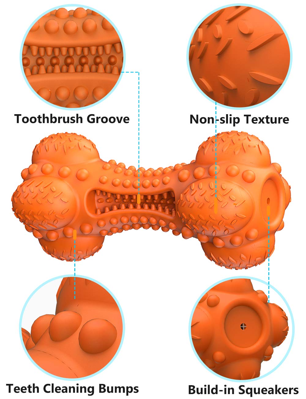 SCHITEC Two Squeaky Dog Chew Toy for Aggressive Chewers Large Breed, Tough Indestructible Rubber Bone with Toothbrush for Big Me