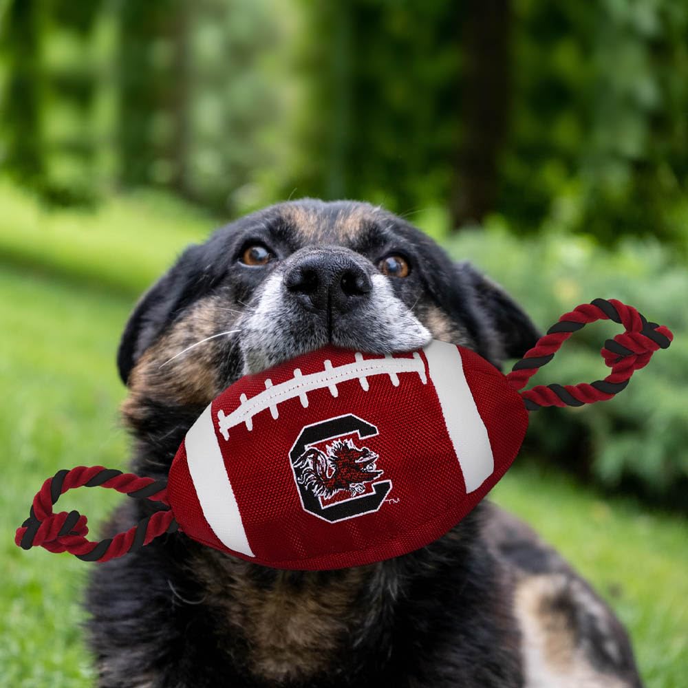 Pets First NCAA South Carolina Gamecocks Football Dog Toy, Tough Quality Nylon Materials, Strong Pull Ropes, Inner Squeaker, Col