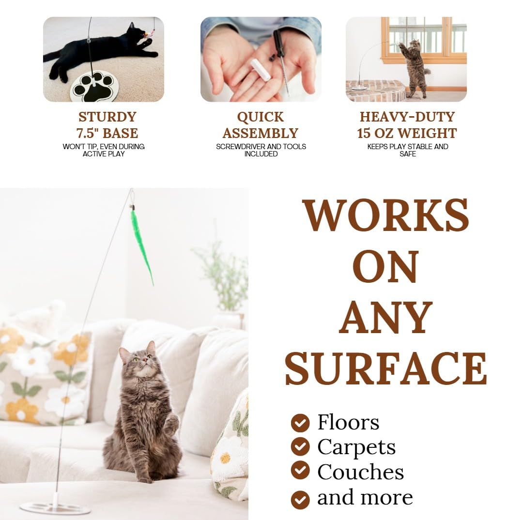 Gadgetsology Cat Wand Toy Cat Fishing Pole Toy Cats Feather Toys Suction Cup For Indoor Cats Teaser Wand Feather Attachments Mul