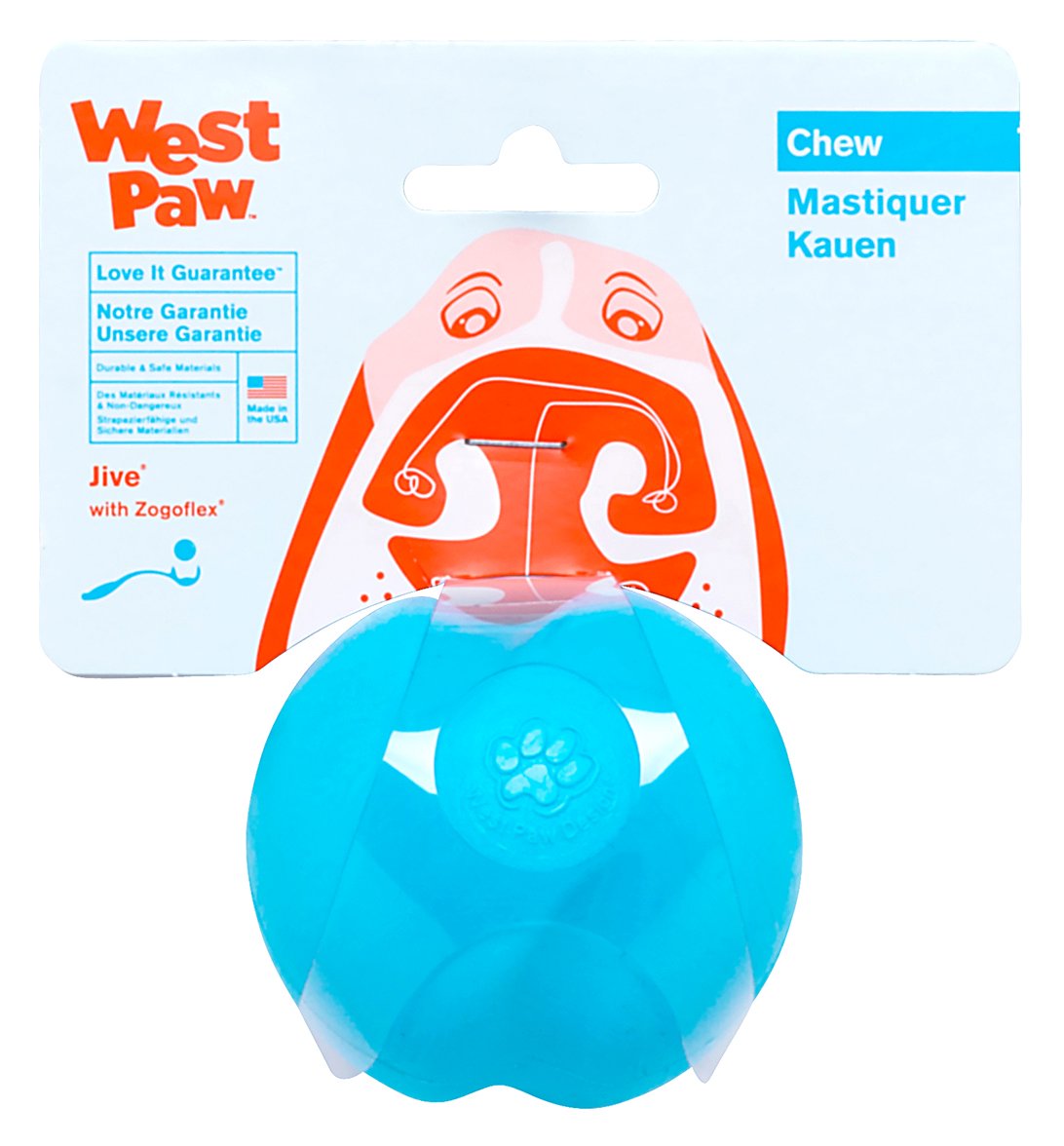 West Paw Zogoflex Jive Ball Dog Chew Toy - Bouncing Toys For Dogs, Fetch, Catch, Chewing, Play - Floatable, Recyclable Balls - L