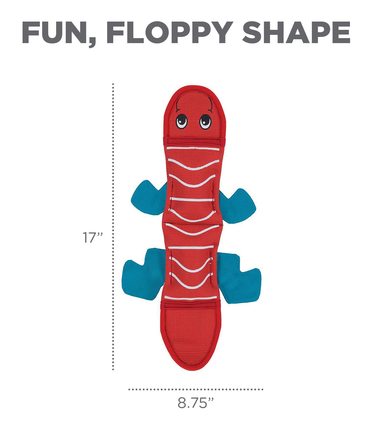 Outward Hound Fire Biterz Red Lizard Plush Firehose Material Interactive Dog Toy, Medium