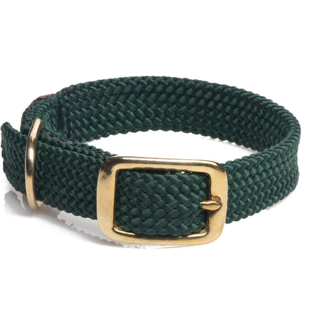 Mendota Pet Double Braid Collar - Brass - Dog Collar - Made in The USA - Hunter Green, 9/16 in x 14 in Junior