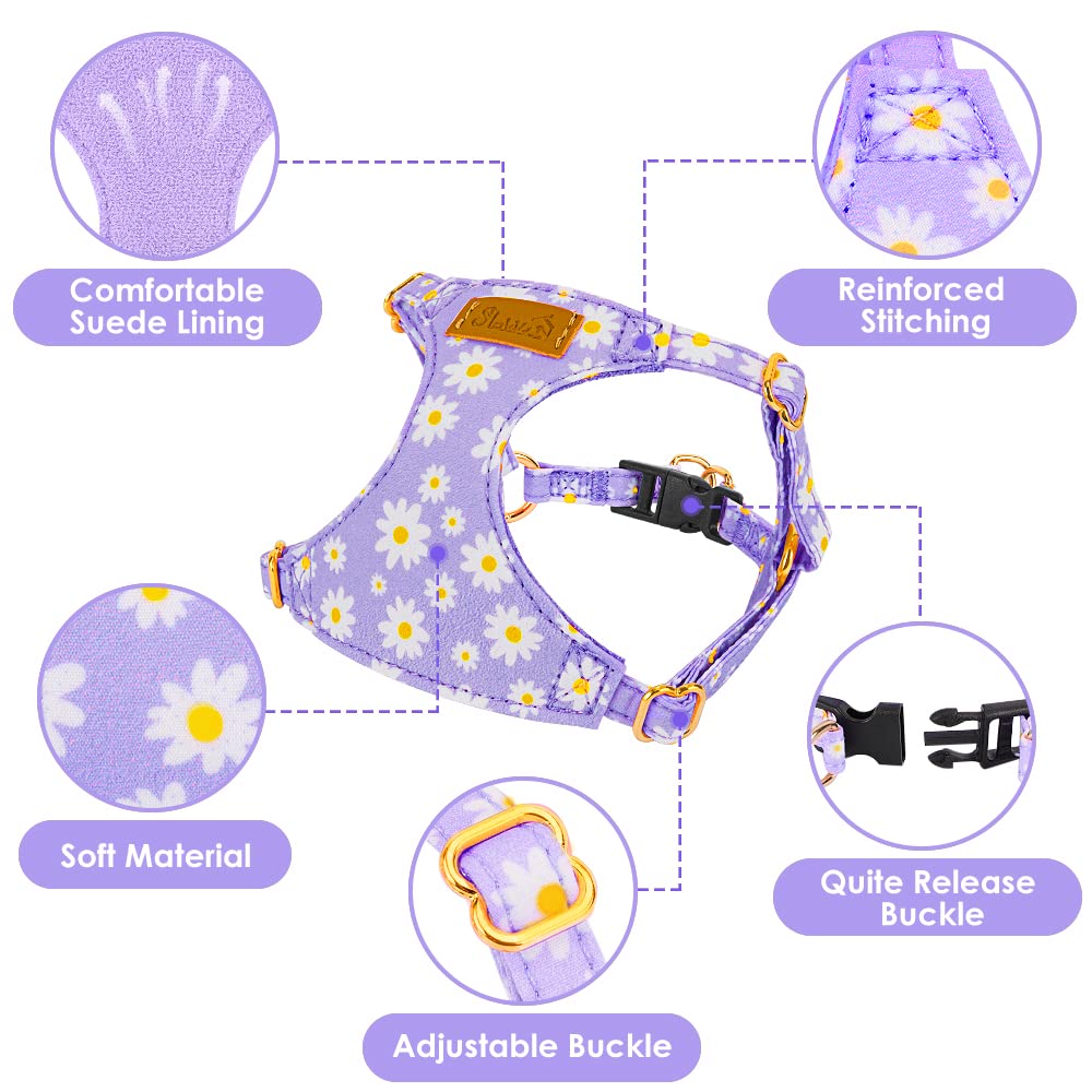 Slowton No Pull Dog Harness With Leash - Soft Lightweight Floral Pattern Puppy Harness, Adjustable Pet Harnesses For Small Mediu