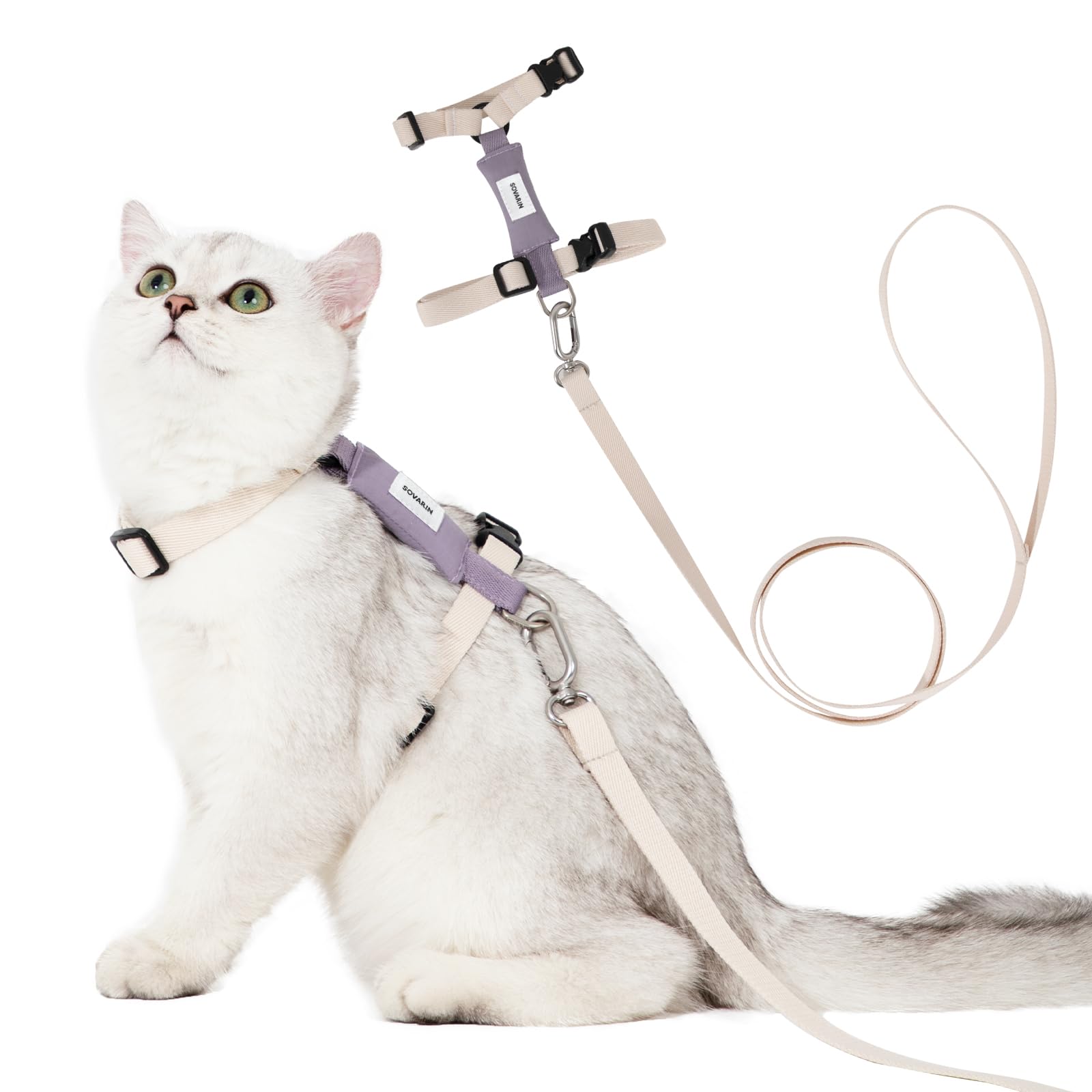 Sovarin Cat Harness and Leash Set - White Lightweight Soft Kitten Harness Escape Proof, Adjustable Travel Pet Harness for Walkin
