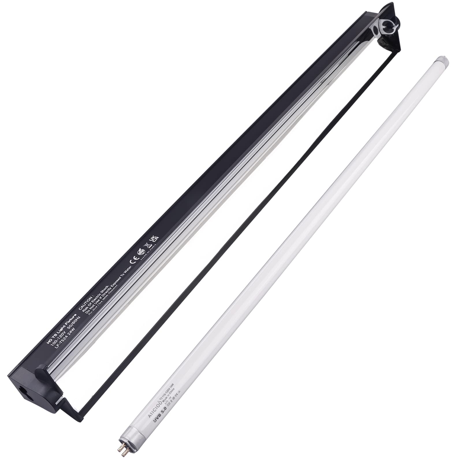 Aiicioo T5 UVB Lighting Combo Kit 24W - Reptile Light Fixture and 5.0 Light Bulb for Bearded Dragon Leopard Gecko