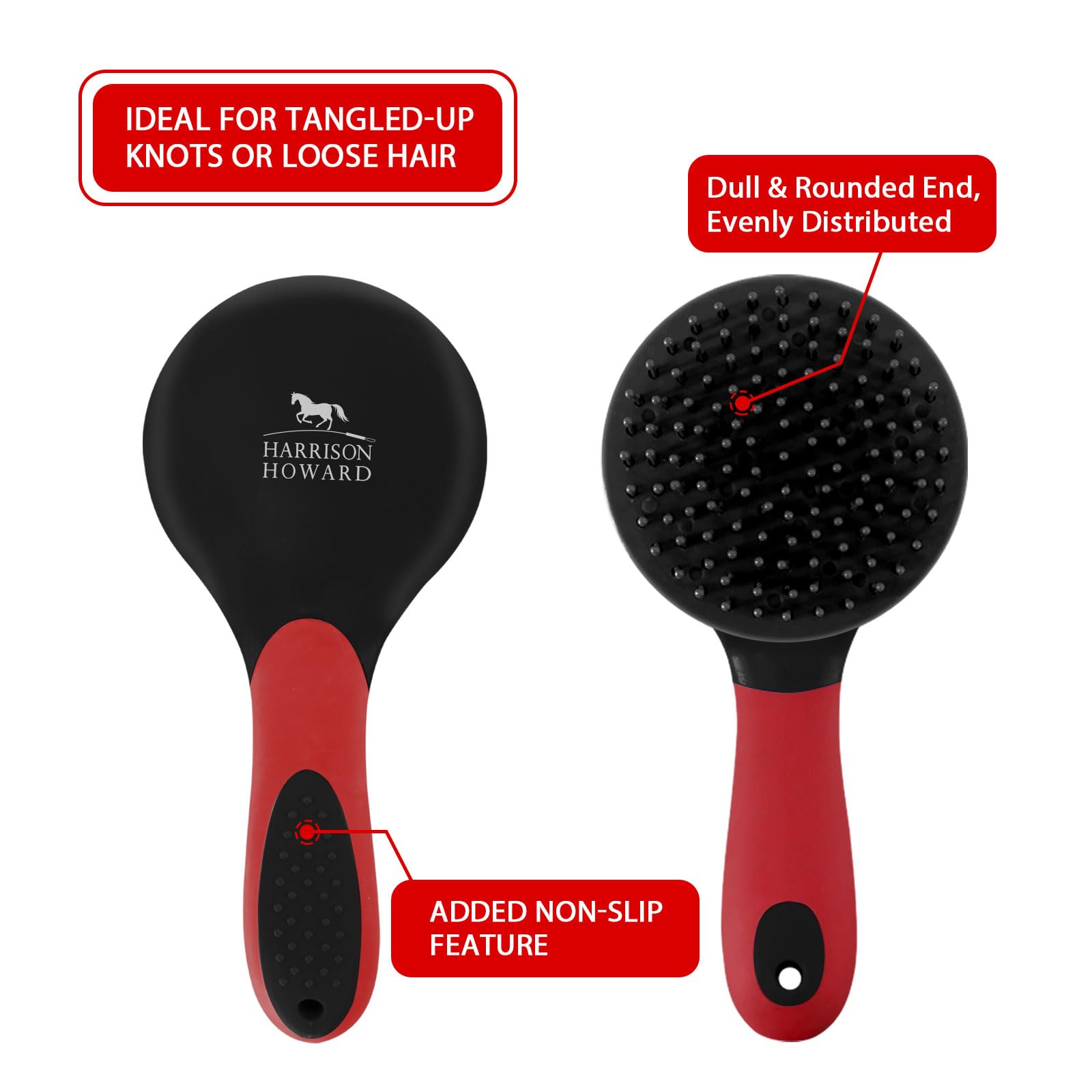 Harrison Howard Horse Mane And Tail Brush Horse Professional Grooming Brush Equestrian Detangler Non-Slip Brush Red