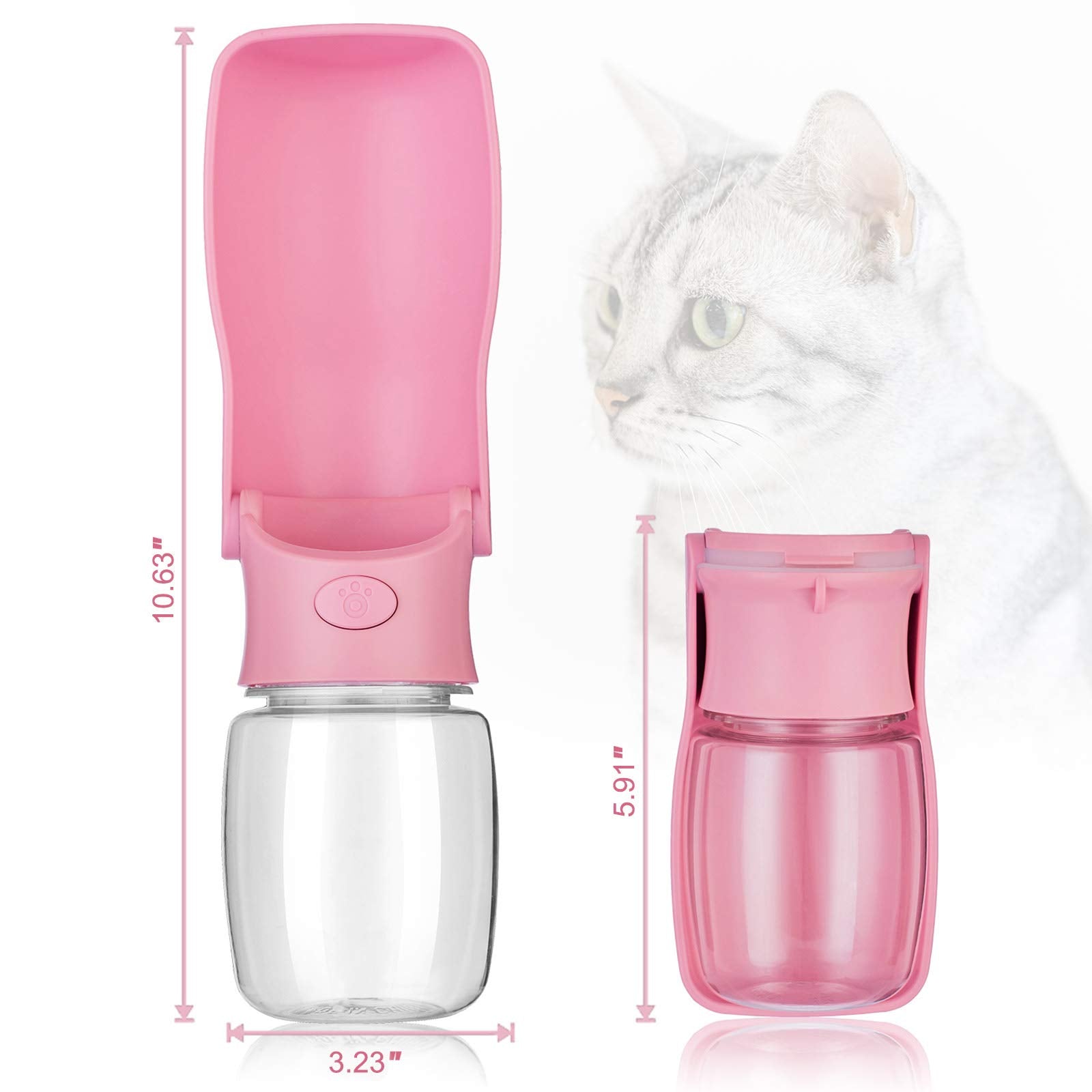 Dog Water Bottle Portable, Leak Proof Foldable Pet Water Dispenser For Dogs & Cats, 350Ml (12Oz) Dog Water Bowl Drink Cup Pet Summer Accessories For Outdoor Travel Walk Hinking (Pink)