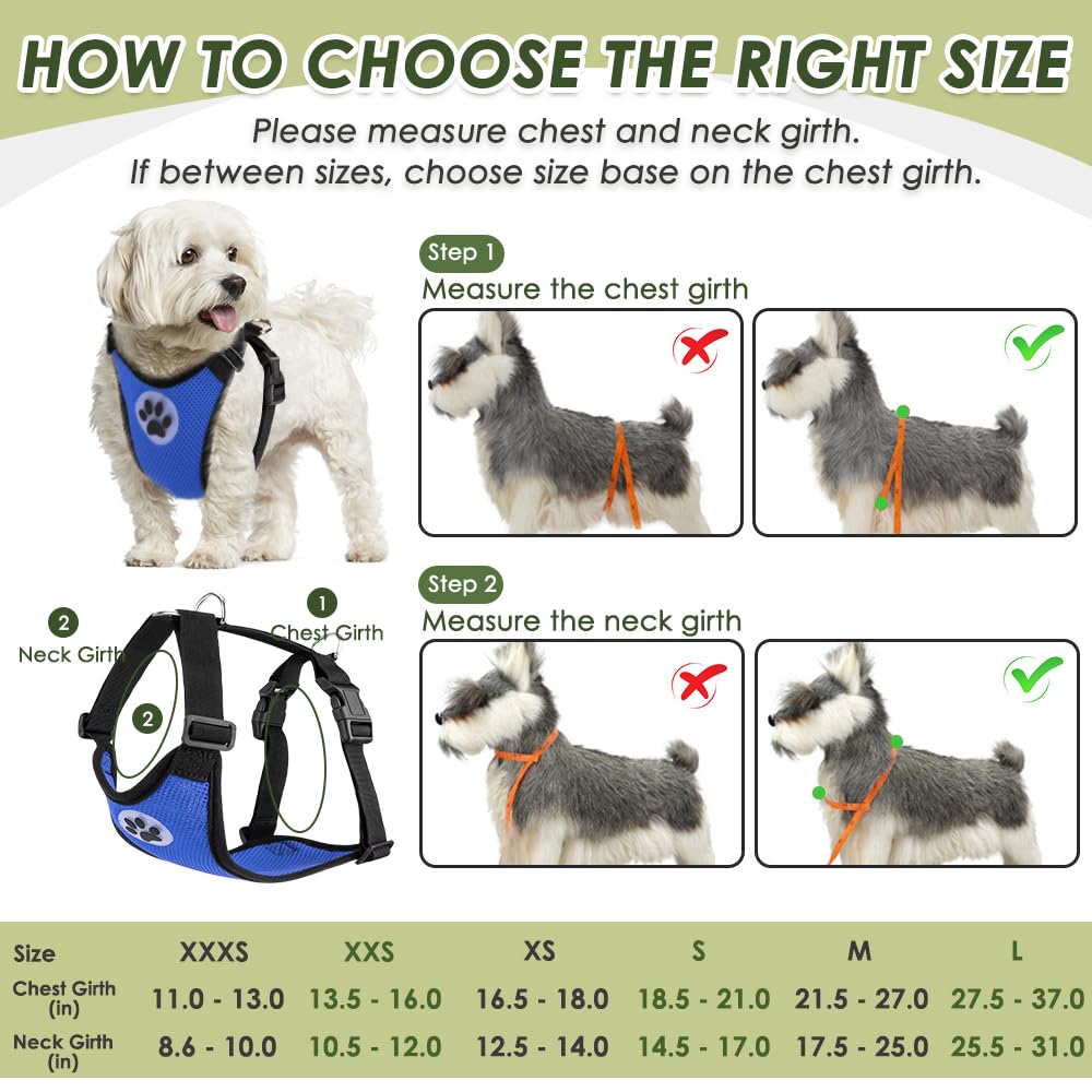 Slowton Dog Car Harness Seatbelt Set, Dog Vest Harness Adjustable Mesh Breathable & Vehicle Safety Seat Belt Tether With Elastic Bungee For Small Medium Large Pets(Bl, Xs)