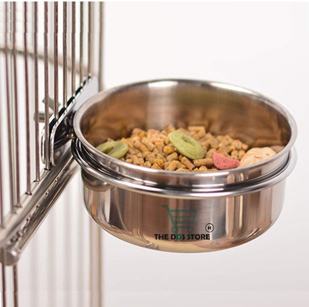 The Dds Store Pet Dog Stainless Steel Coop Cups With Clamp Holder  Detached Dog Cat Cage Kennel Hanging Bowl,Metal Food Water F