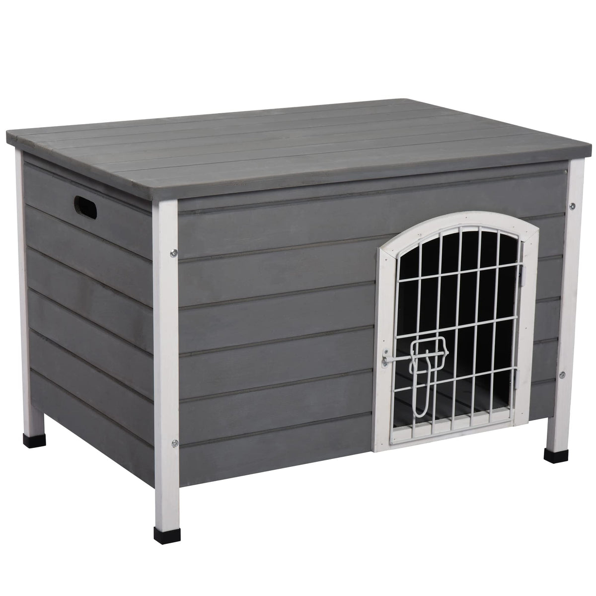 Pawhut Outdoor Dog Kennel, Waterproof Wooden Dog House With Folding Door, 80 X 55 X 53.5 Cm, Grey