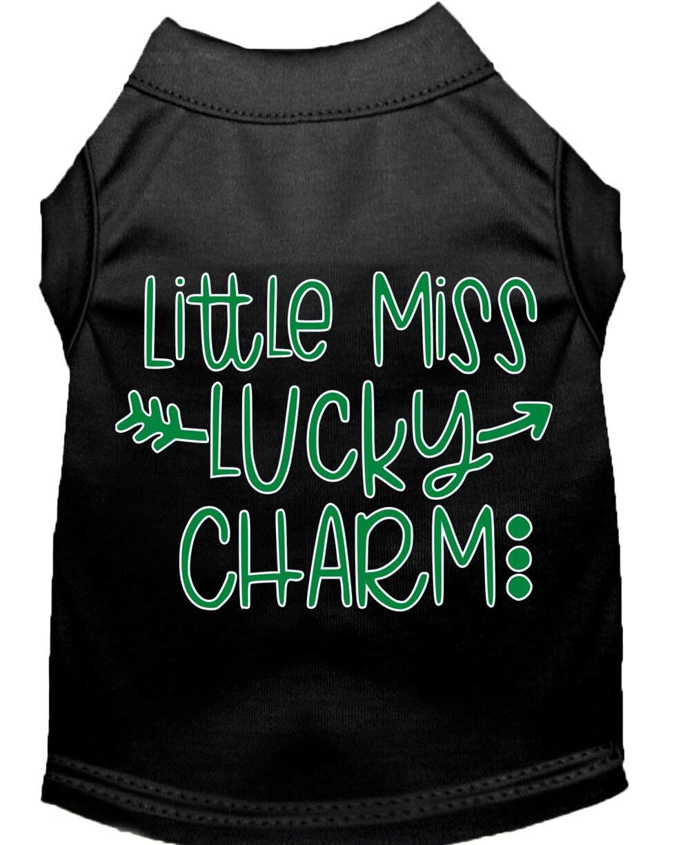 Pet Dog & Cat Shirt Screen Printed, 'Little Miss Lucky Charm' Black Sm (3-6 Lbs.)