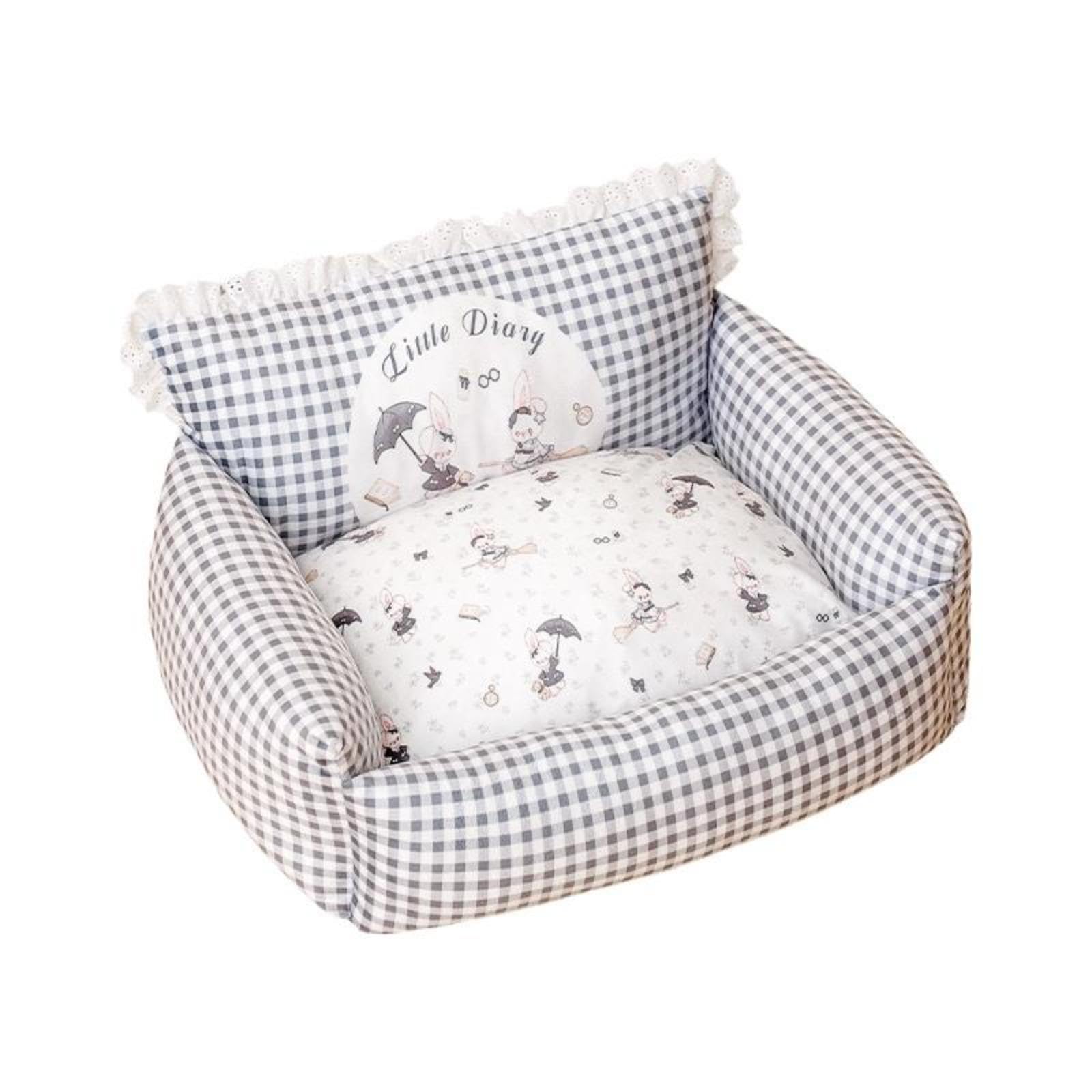 ZOOMELLA Dog Bed, machinewashable plush, removable cover, calming, for small and averagesized animals Grey Plaid Rabbit 56x39cm