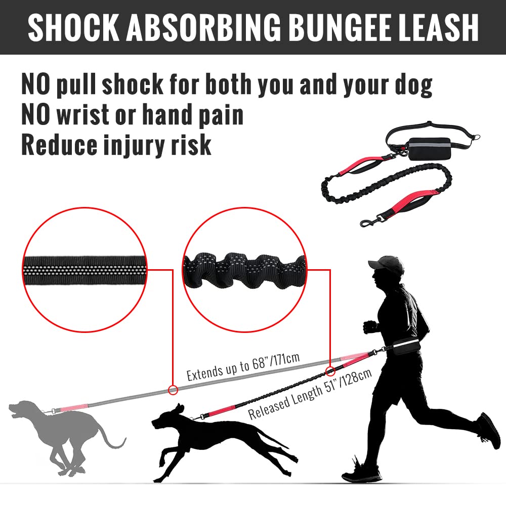 Plutus Pet Hands Free Dog Leash, Soft Padded Dual Handle Retractable Bungee Leash With Reflective Stitches, Adjustable Wasit Lea