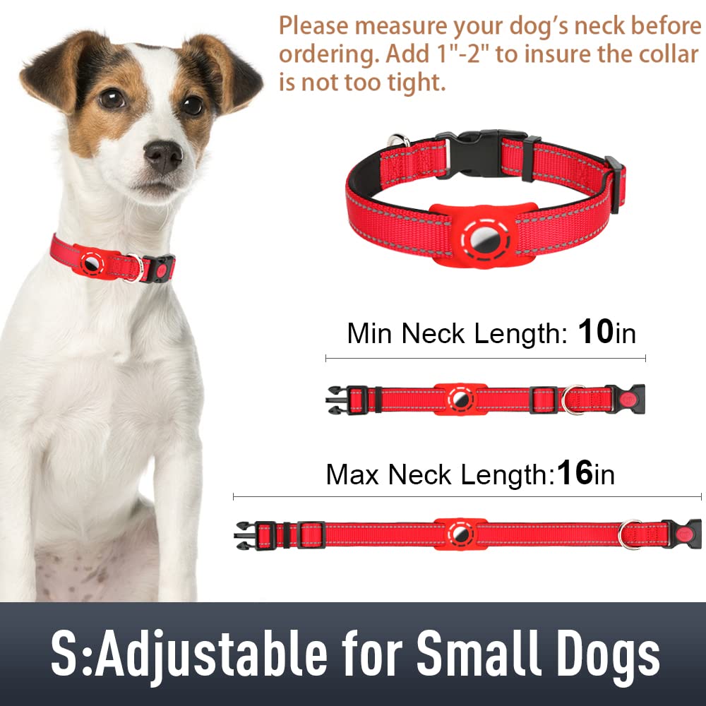 Erbine Airtag Dog Collar For Small Dogs, Reflective Dog Collars With Airtag Holder, Soft Padded & Safety Locking Buckle, Nylon Pet Collar Adjustable For All Breeds, Red