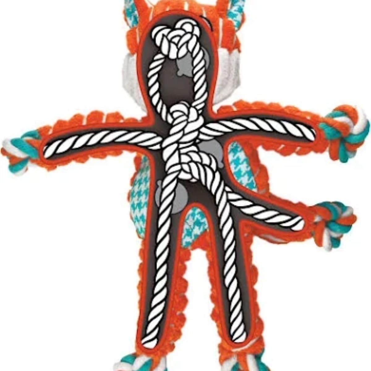 KONG Floppy Knots - Durable No-Stuffing Squeaky Rope & Plush Dog Toy - for Teething, Playing (Hippo, Extra Large)