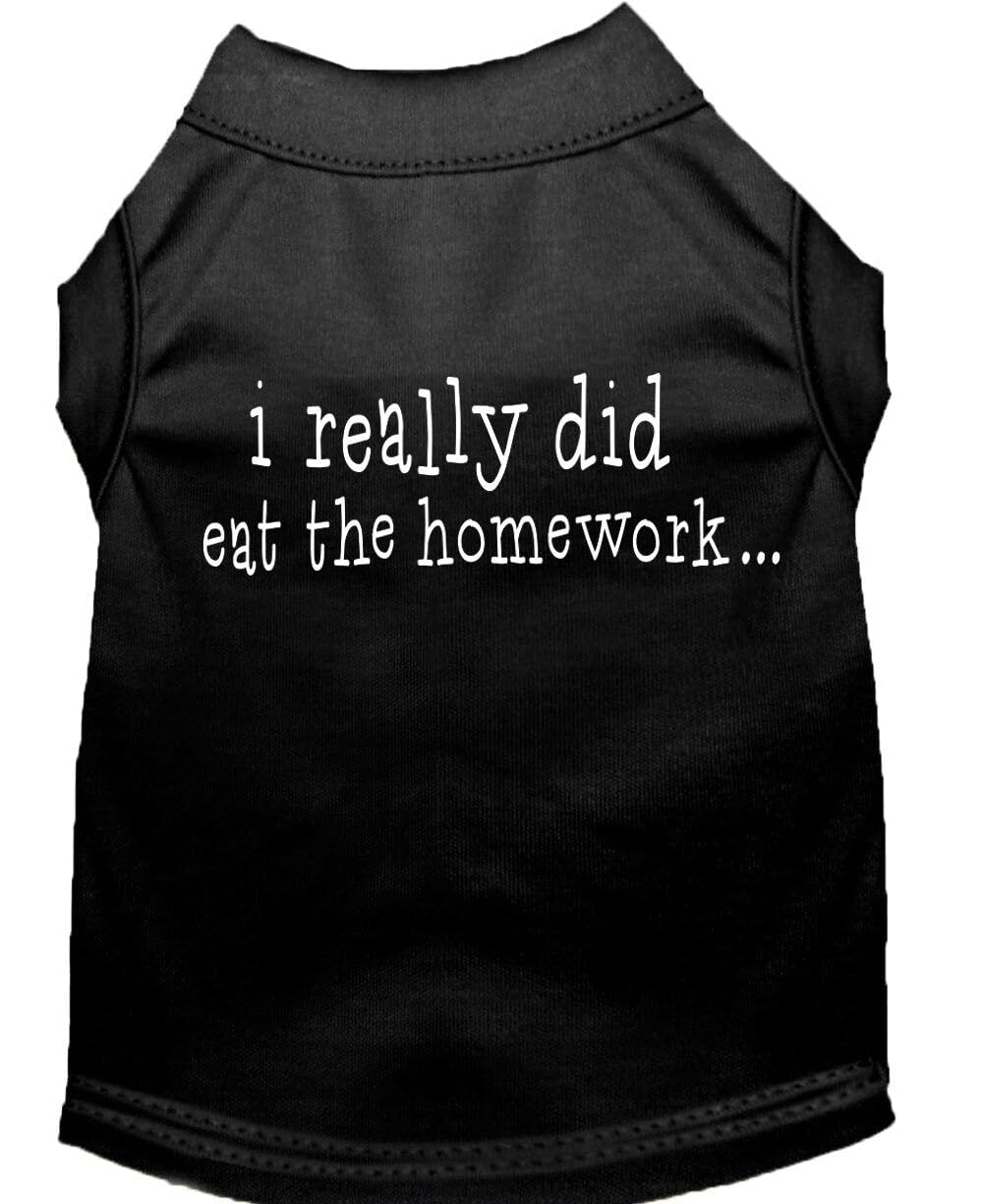 Pet Dog & Cat Shirt Screen Printed, &quot;I Really Did Eat The Homework&quot; Black XL (14-20 lbs.)
