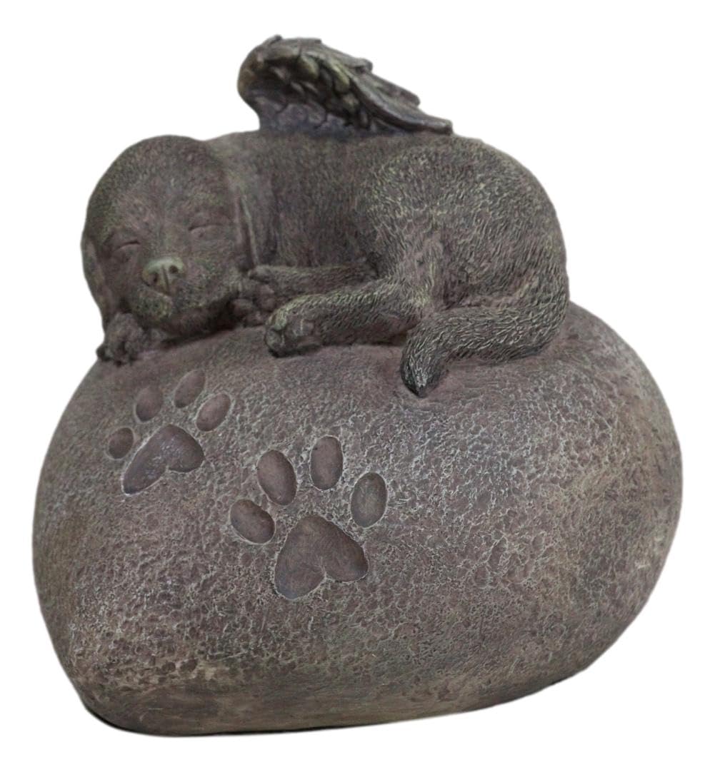Ebros Heavenly Winged Angel Labrador Puppy Sleeping On Heart Shaped Stone With Dog Paw Prints Cremation Urn 30 Cu In Pet Memorial Resin Statue All Dogs Go To Heaven Inspirational Figurine