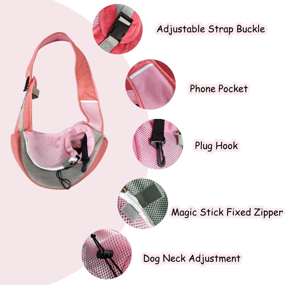 Feimax Pet Dog Sling Carrier Puppy Pet Slings Bag For Small Dogs Cats Satchel Carriers Breathable Mesh Hand Free With Adjustable Strap Doggie Crossbody For Outdoor Travel (Small, Pink)