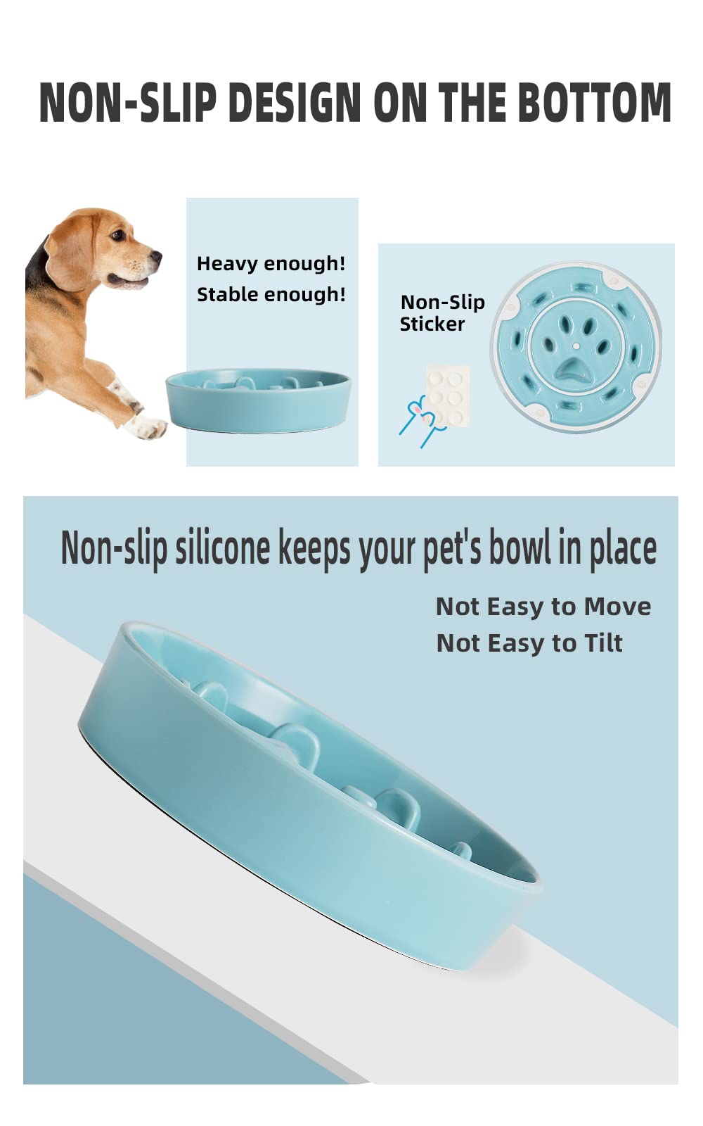 Slow Feeder Dog Bowls, Ceramic Fun Slow Eater Bowl For Small Medium Breed (Turquoise)