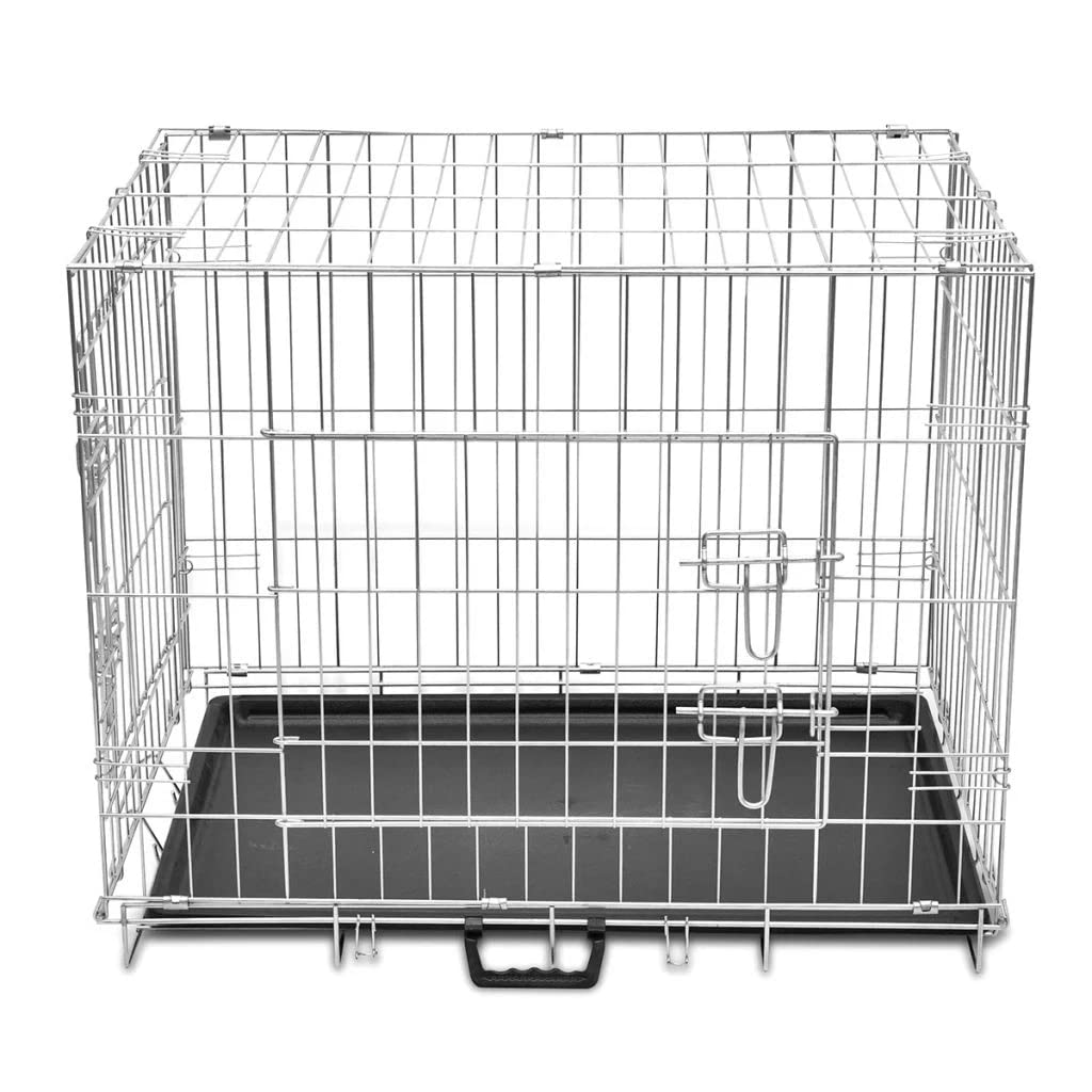 30' Dog Crate 2 Door W/Tray Fold Metal Pet Cage Kennel House For Animal