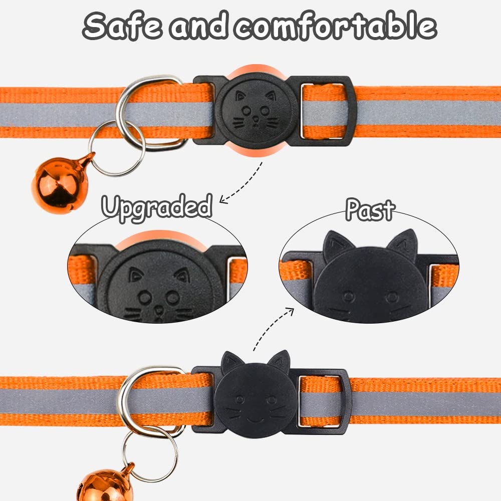 Taglory Reflective Cat Collars Breakaway With Bell, 2 Pack Girl Boy Pet Kitten Collar Adjustable 6-8 Inch, Orange