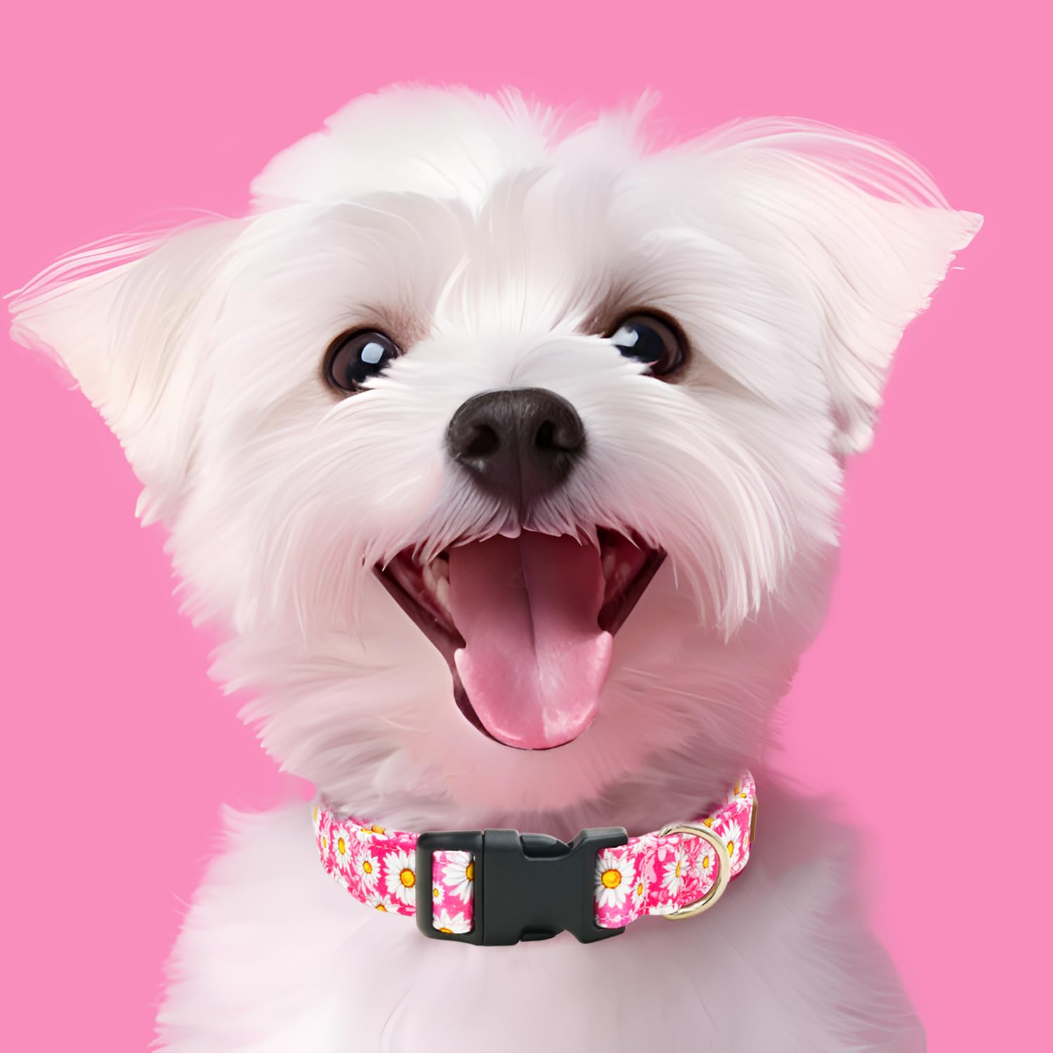 Tunkoo Pink Daisy Dog Collar, Cute Adjustable Premium Cotton Collar Durable Plastic Buckle For Small Medium Large Boys Girls Dog