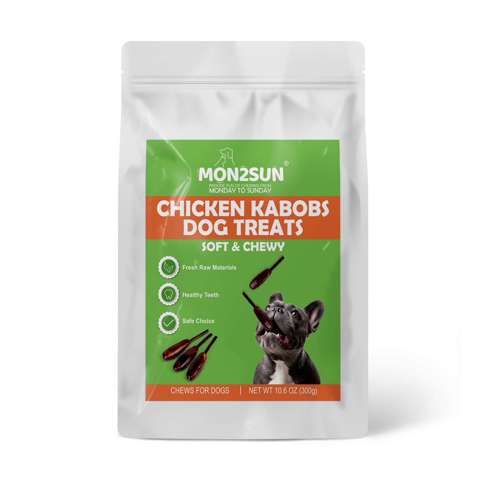 MON2SUN Dog Treats 5 Inch Chicken Kabobs Treats, Rawhide-Free, Easy to Digest, Low Fat for Small Dogs, 10.6 oz (10 Count)