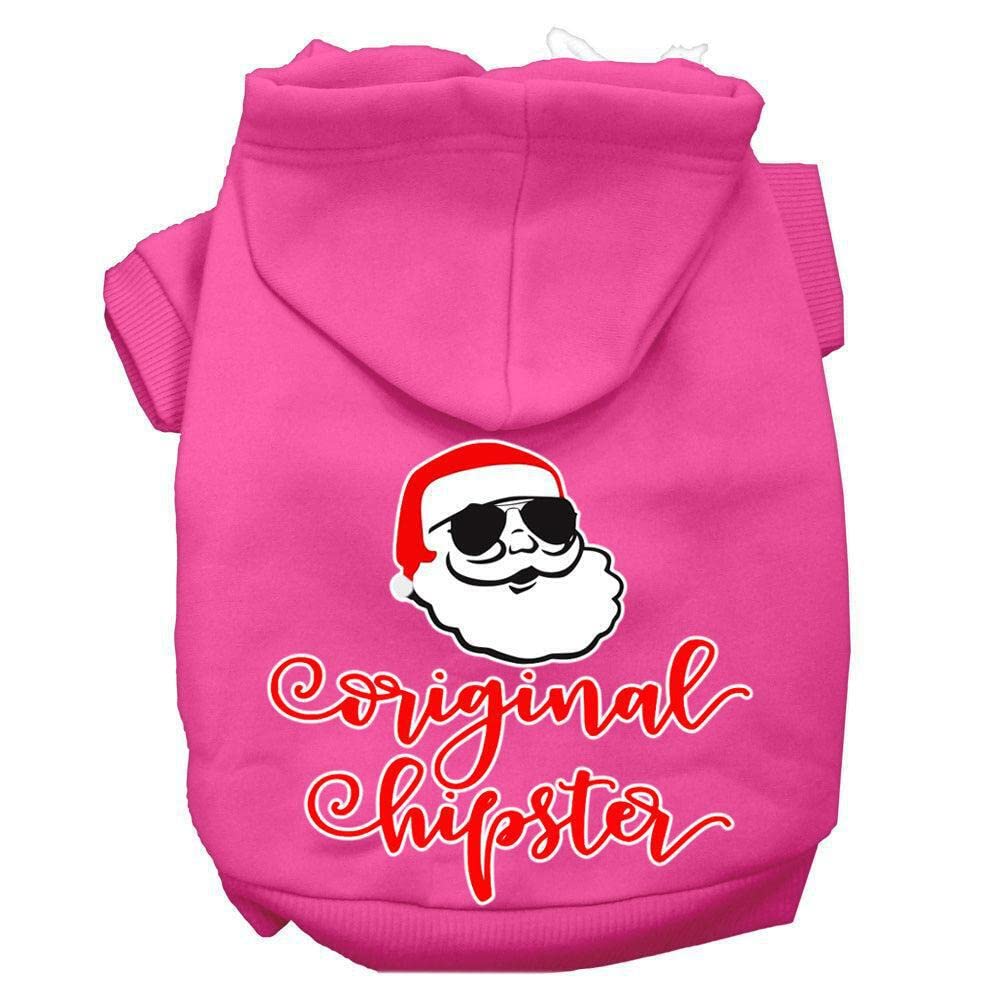 Christmas Pet Dog & Cat Hoodie Screen Printed, 'Original Hipster' Bright Pink Lg (10-14 Lbs.)