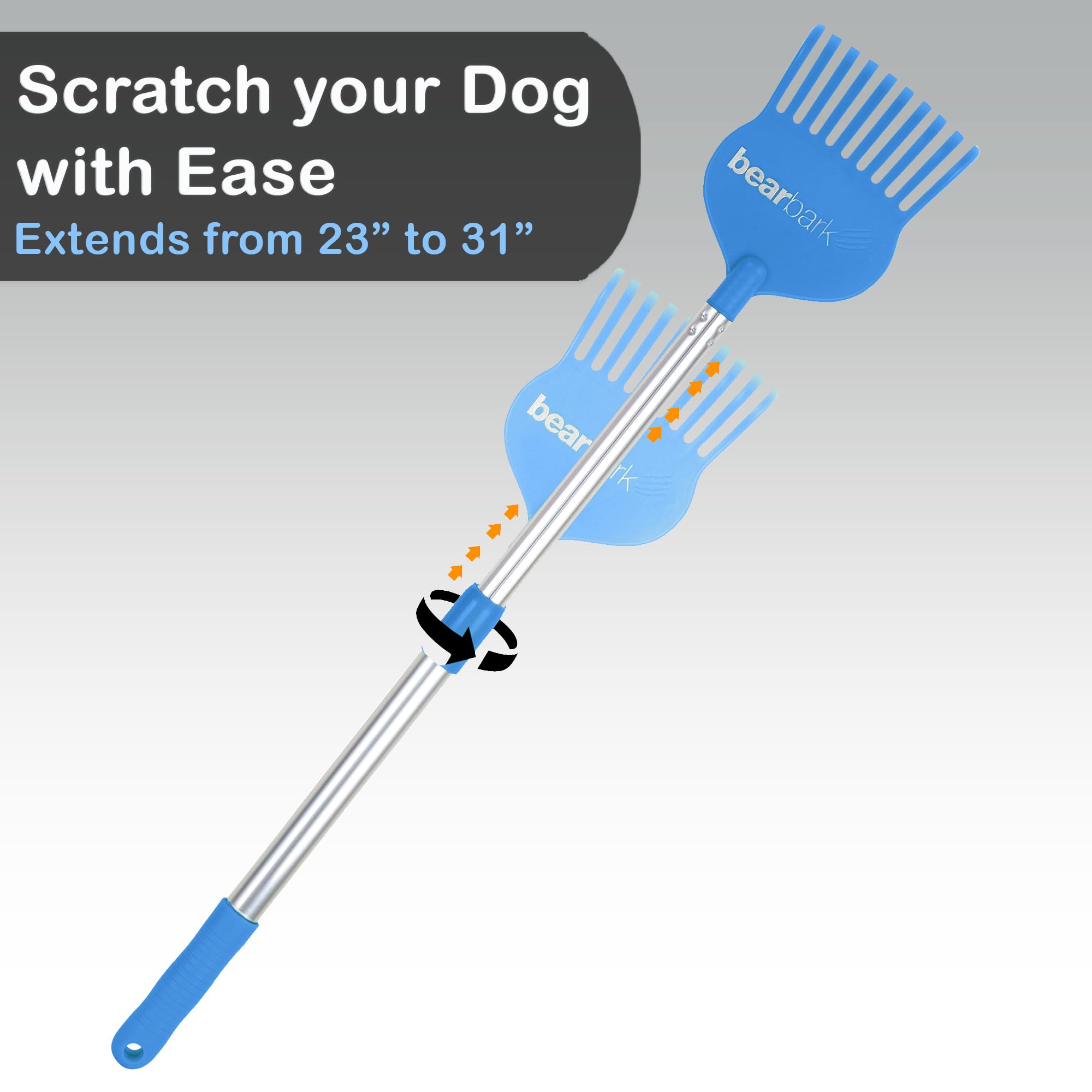 Bearback Dog Scratcher: Extendable Long Reach Scratching & Grooming Tool For Dogs|Cats|Pigs|Horses. Fun, Shedding Control Unique Gift For Pet Lovers. American Owned Small Business