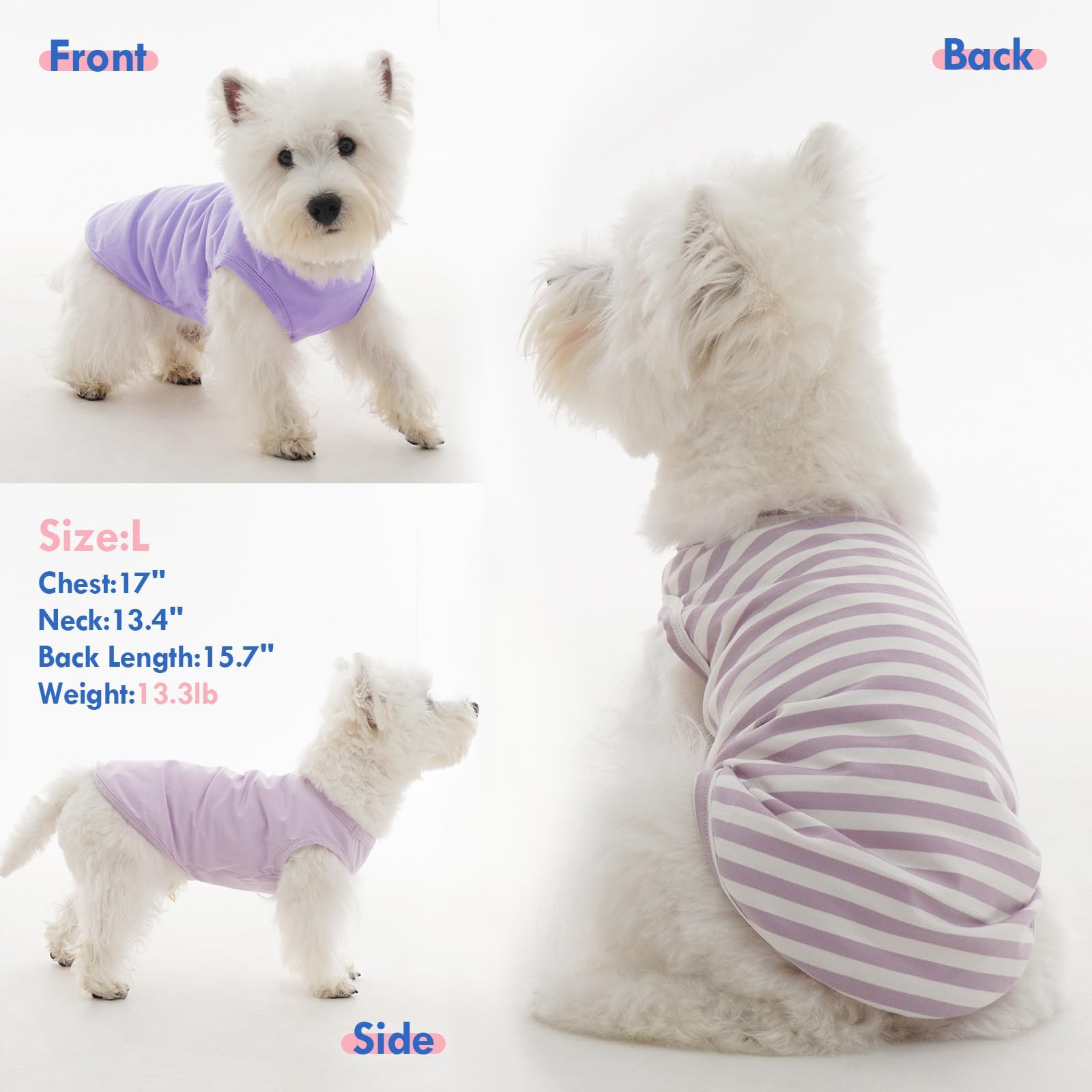 3 Pack M-Purple Striped Dog T Shirt For Small Dogs,Medium Sleeveless Dachshund Tee For Rainy Weather,Keep Body Heat After Runing