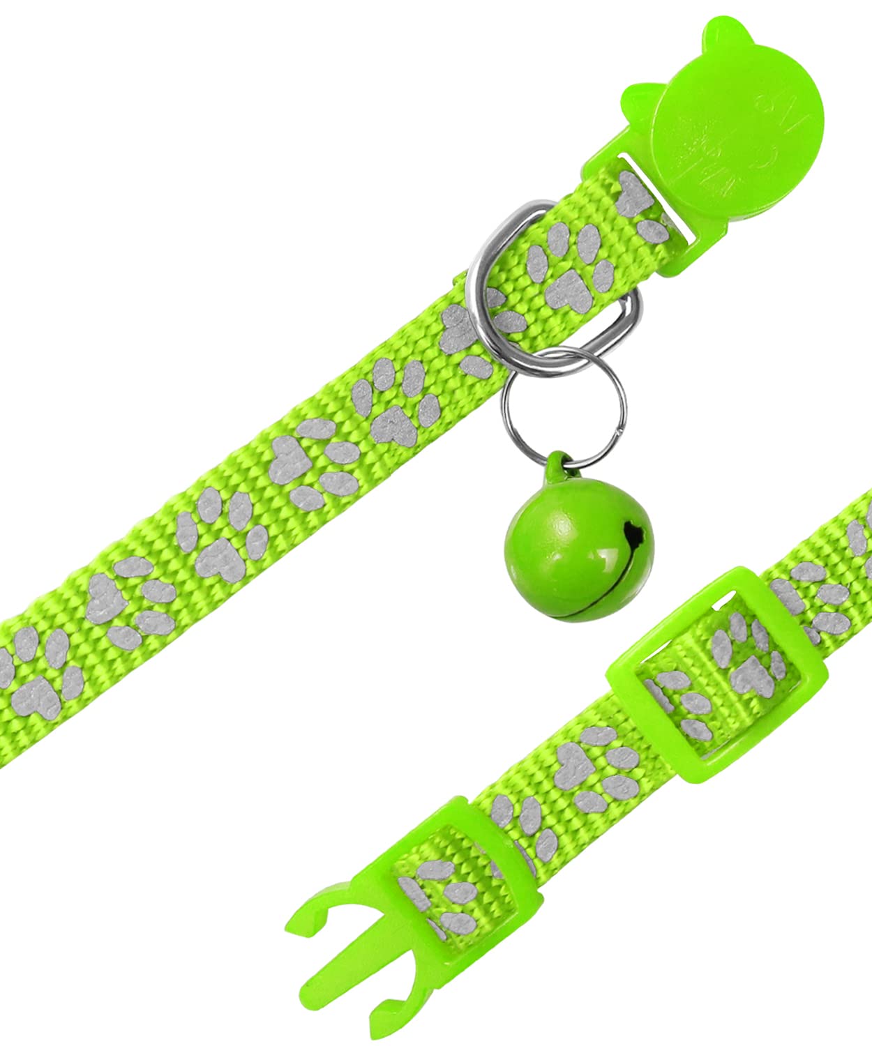 Taglory Reflective Cat Collars Breakaway With Bell, 2-Pack Girl Boy Pet Kitten Collar Adjustable 7.5-12.5 Inch, Green