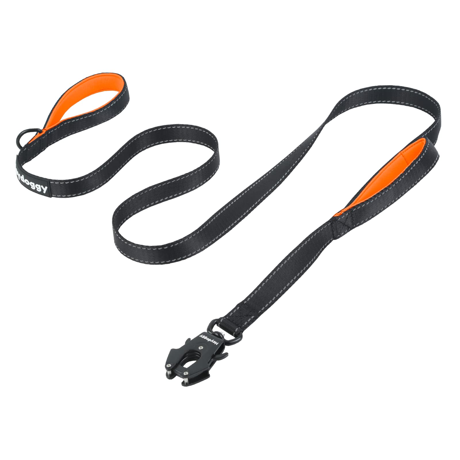 Strong Heavy Duty Dog Leash - 5Ft Reflective Nylon Training Leash With Soft Padded Double Handle & Auto Lock Frog Clip - Safety Traffic Control For Large Medium Small Dog No Pull Walk Black Orange,5Ft