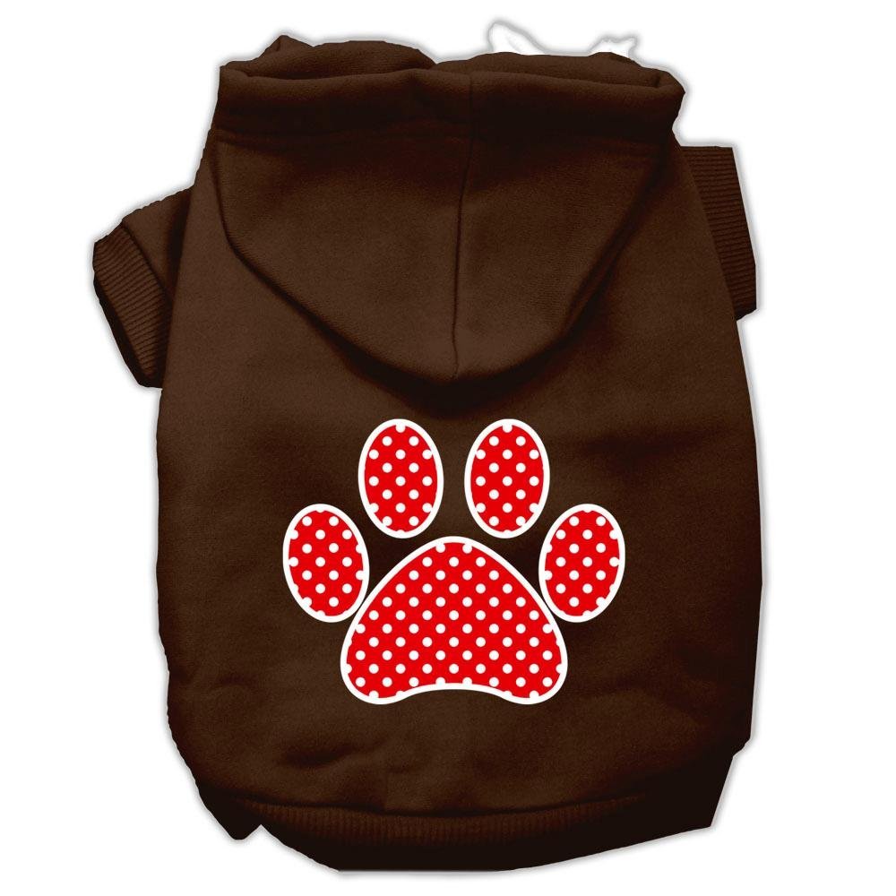 Pet Dog & Cat Hoodie Screen Printed, 'Red Swiss Dots Paw' Brown 3Xl (25-35 Lbs.)