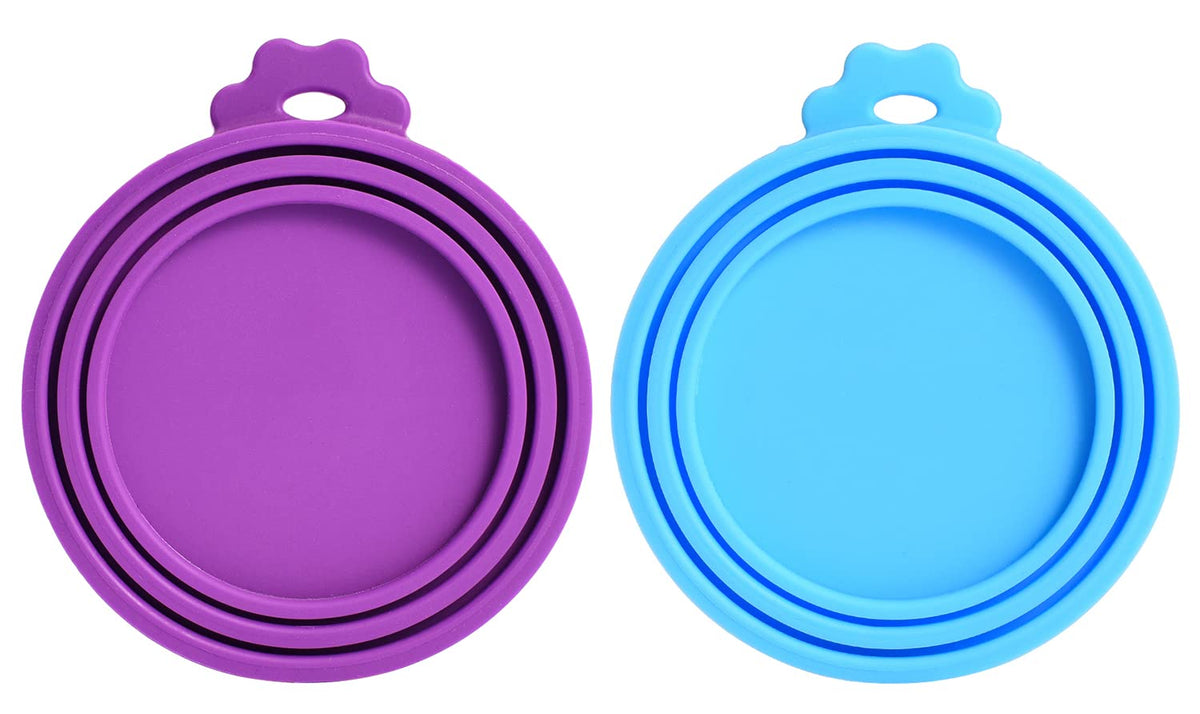 Comtim Pet Food Can Cover Silicone Can Lids For Dog And Cat Food(Universal Size,One Fit 3 Standard Size Food Cans) (Blue/Purple)