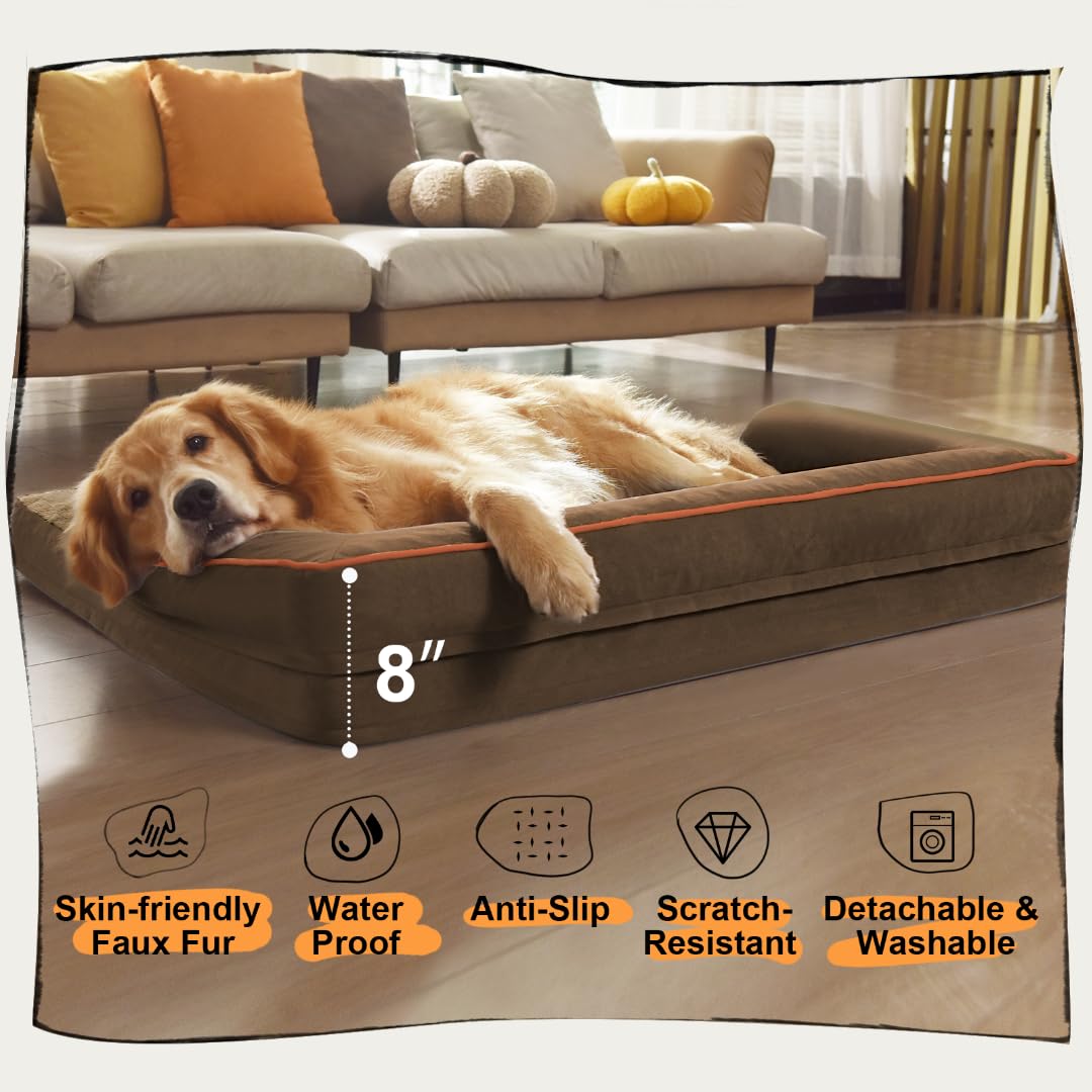 Orthopedic Large Dog Bed Washable: Brown Large Size Dog Beds With Removable Washable Cover, Xxxl Large Orthopedic Dog Beds For Big Pet Dogs